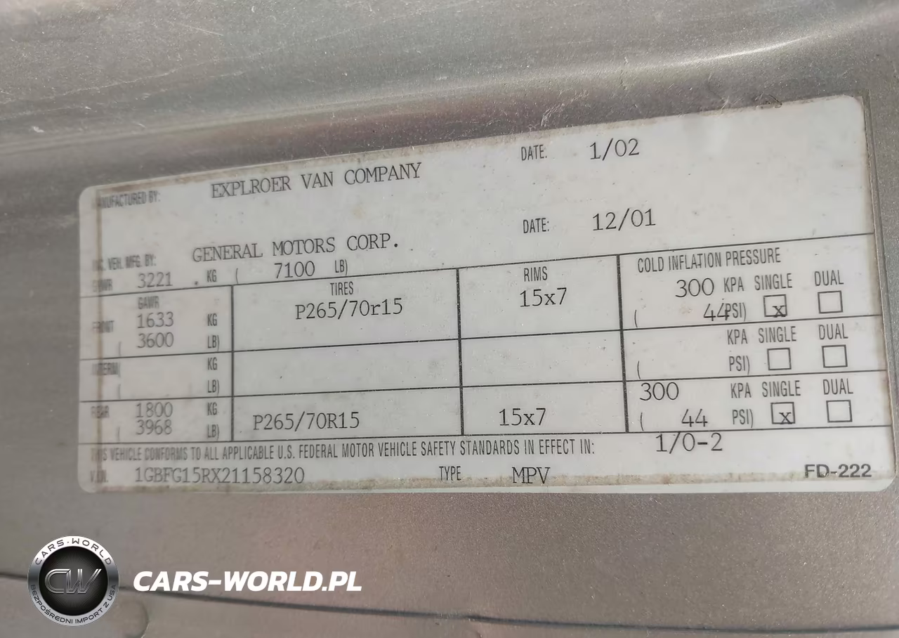 2002 Chevrolet Express VIN:1GBFG15RX21158320 - 9