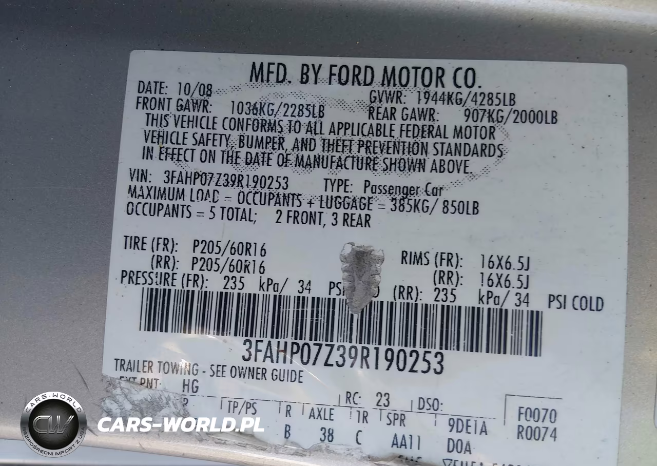 2009 Ford Fusion Se VIN:3FAHP07Z39R190253 - 9
