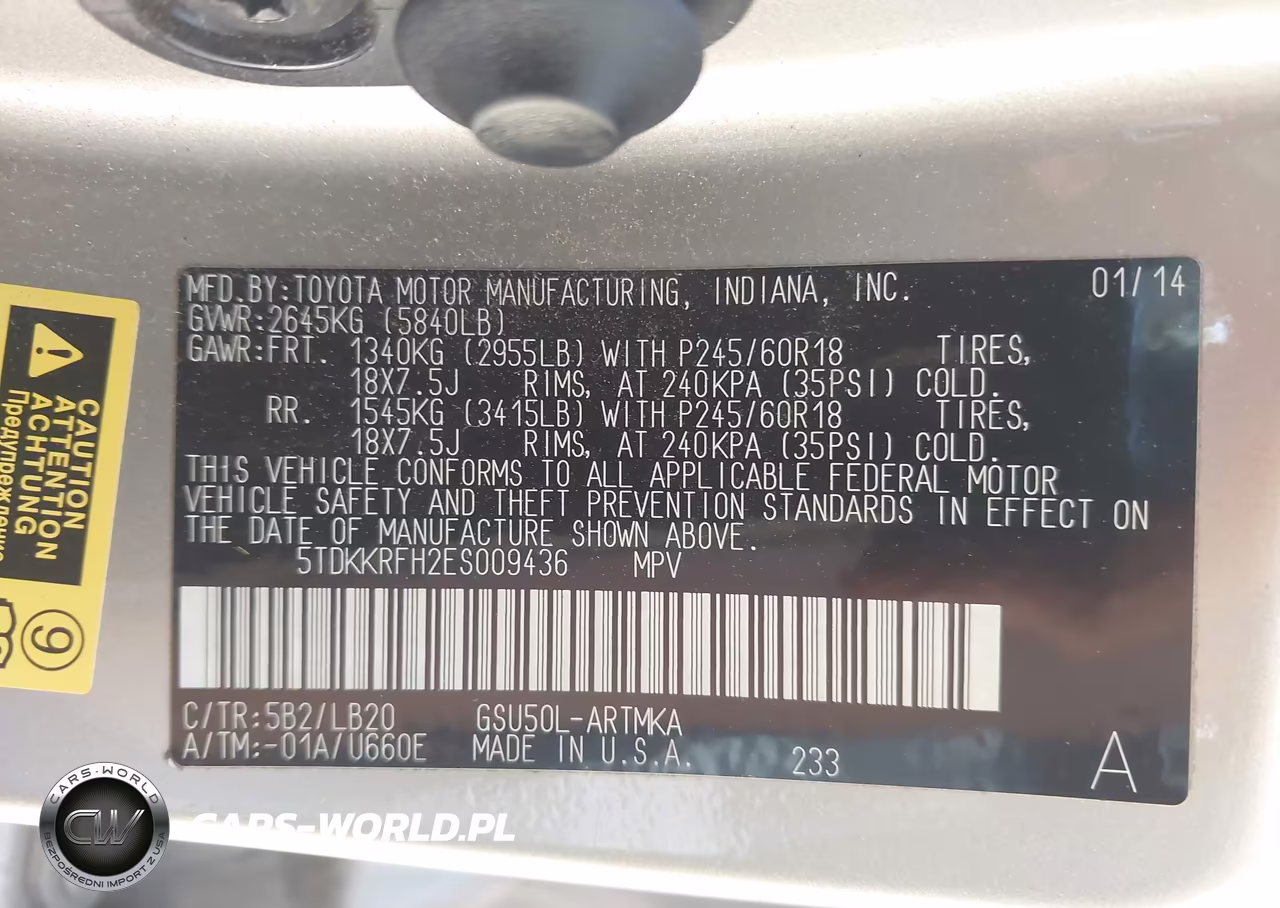 2014 Toyota Highlander Xle V6 VIN:5TDKKRFH2ES009436 - 9