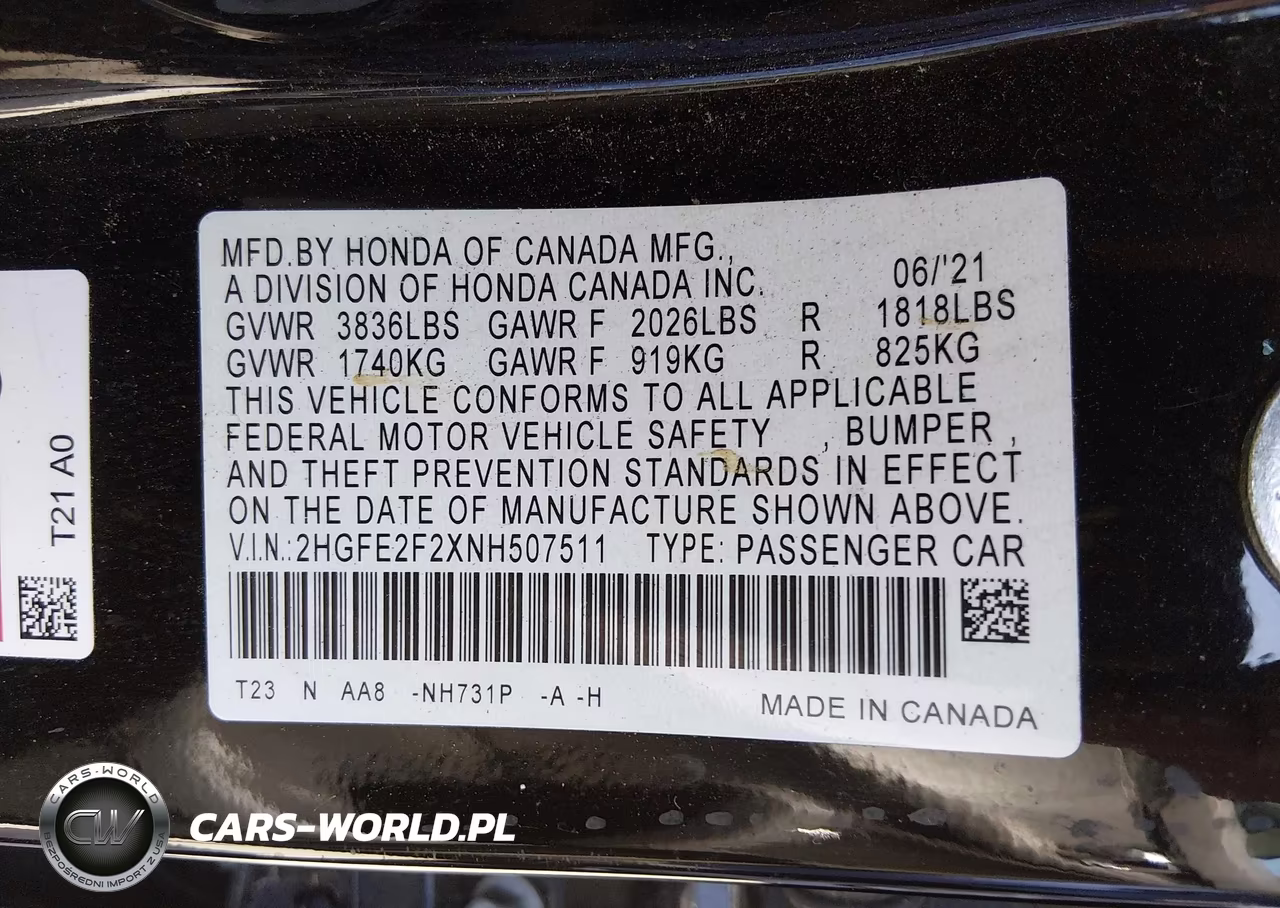 2022 Honda Civic Lx VIN:2HGFE2F2XNH507511 - 9
