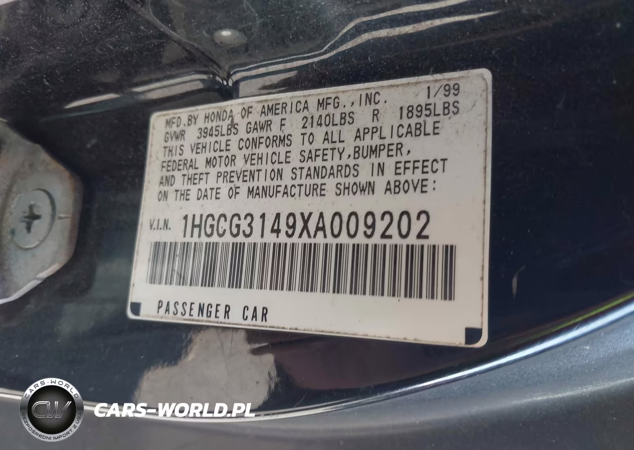 1999 Honda Accord Lx VIN:1HGCG3149XA009202 - 9