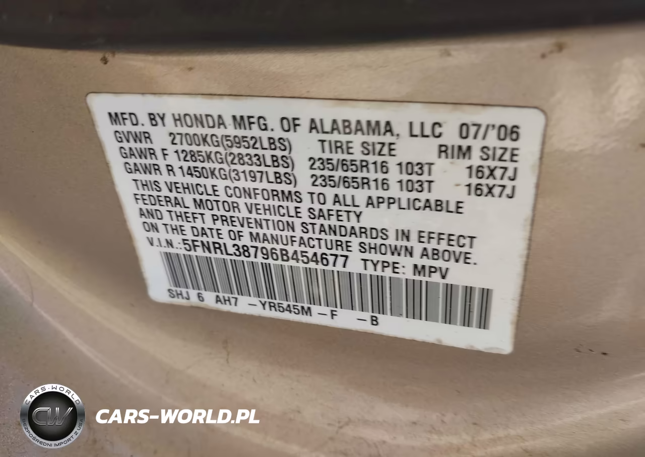 2006 Honda Odyssey Ex-L VIN:5FNRL38796B454677 - 9