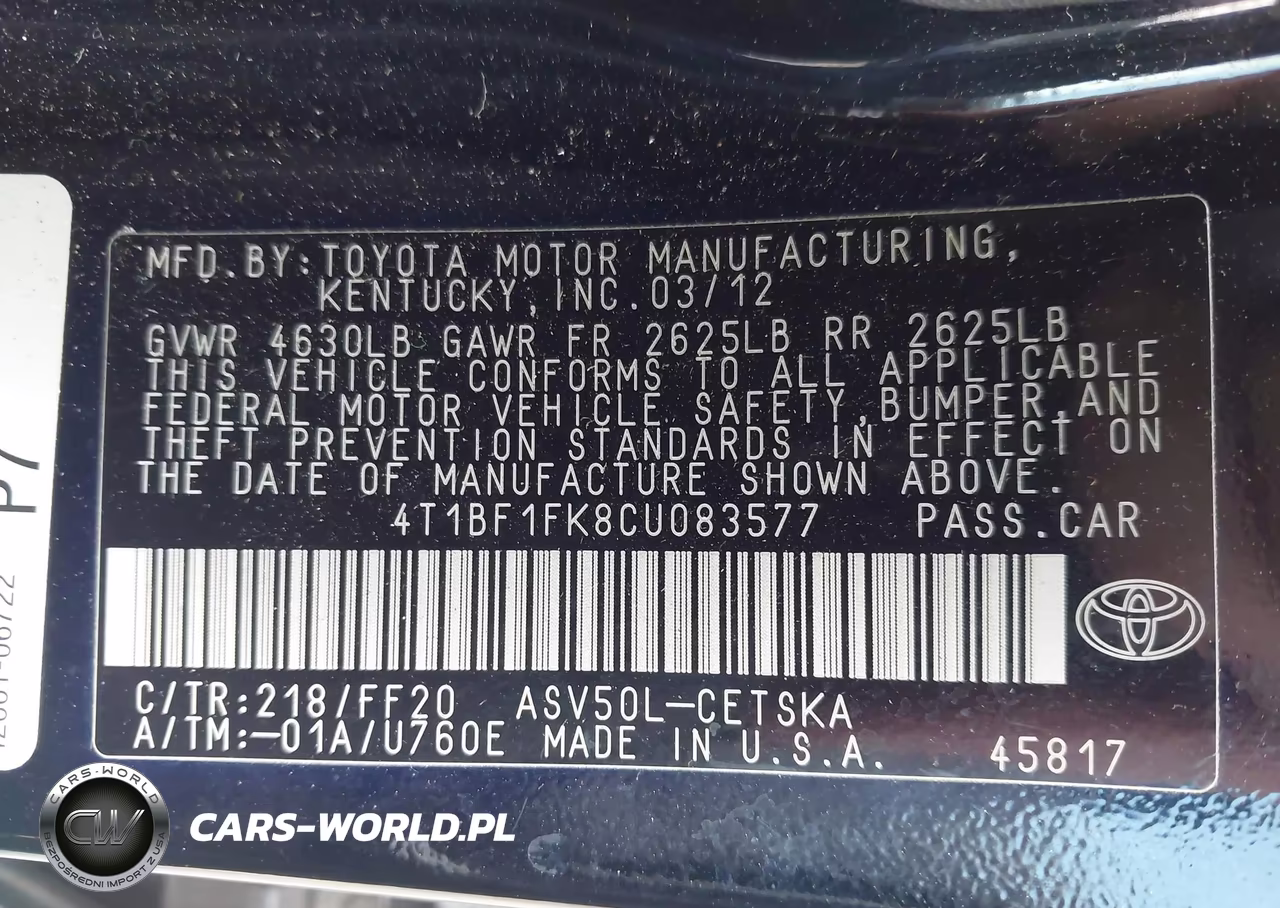2012 Toyota Camry Se VIN:4T1BF1FK8CU083577 - 9