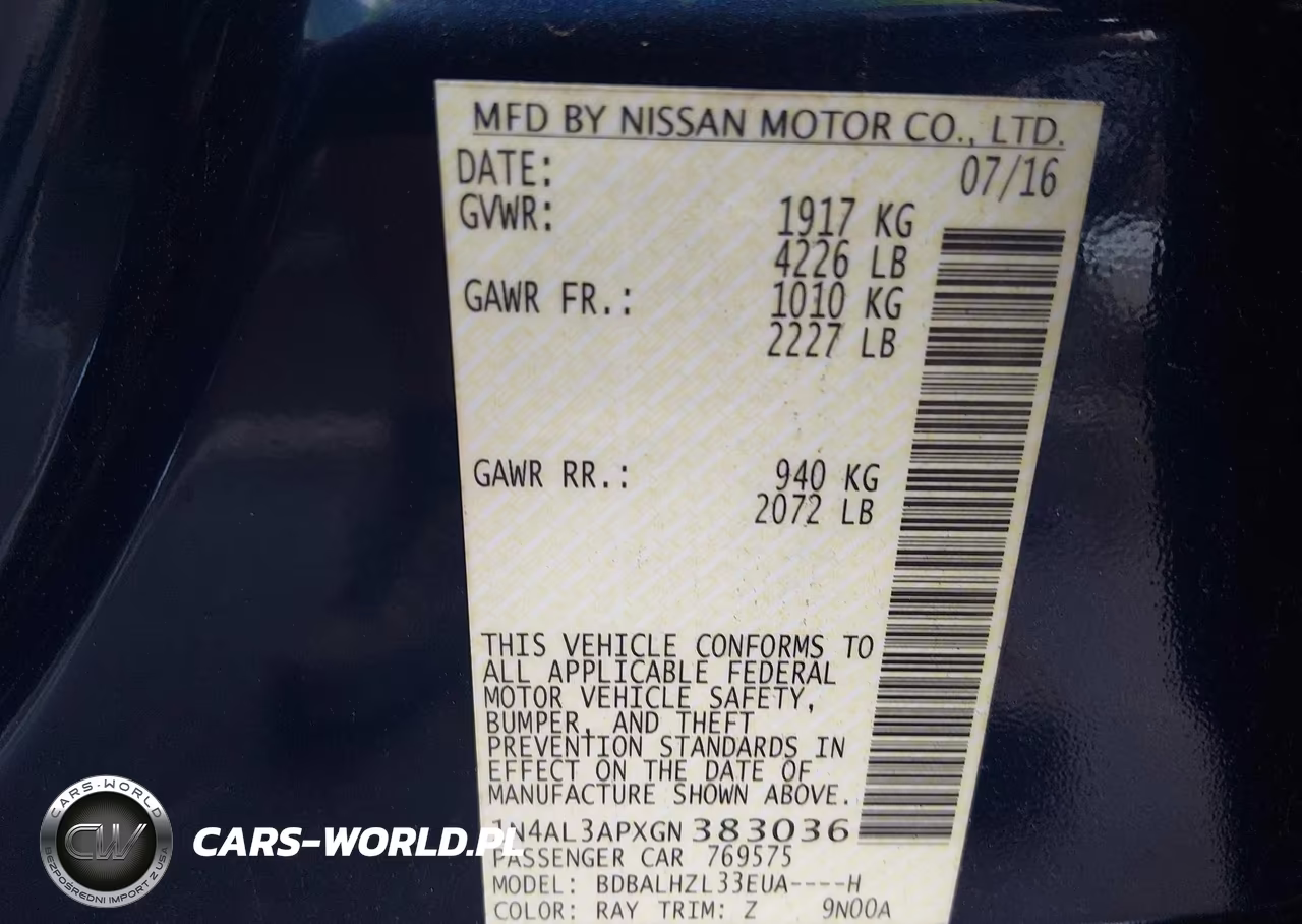 2016 Nissan Altima 2.5 Sr VIN:1N4AL3APXGN383036 - 9