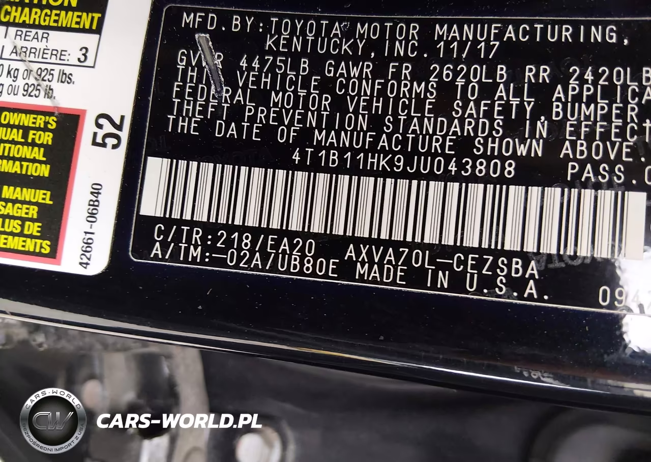2018 Toyota Camry Se VIN:4T1B11HK9JU043808 - 9