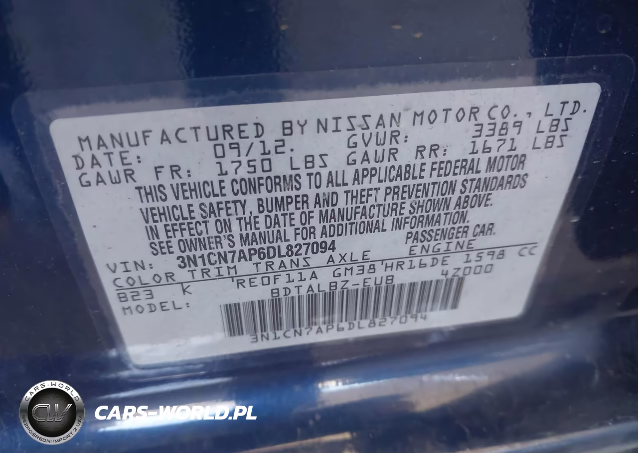 2013 Nissan Versa 1.6 Sv VIN:3N1CN7AP6DL827094 - 9