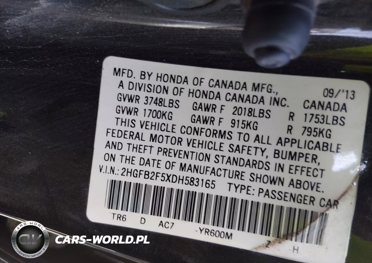 2013 Honda Civic Lx VIN:2HGFB2F5XDH583165 - 9