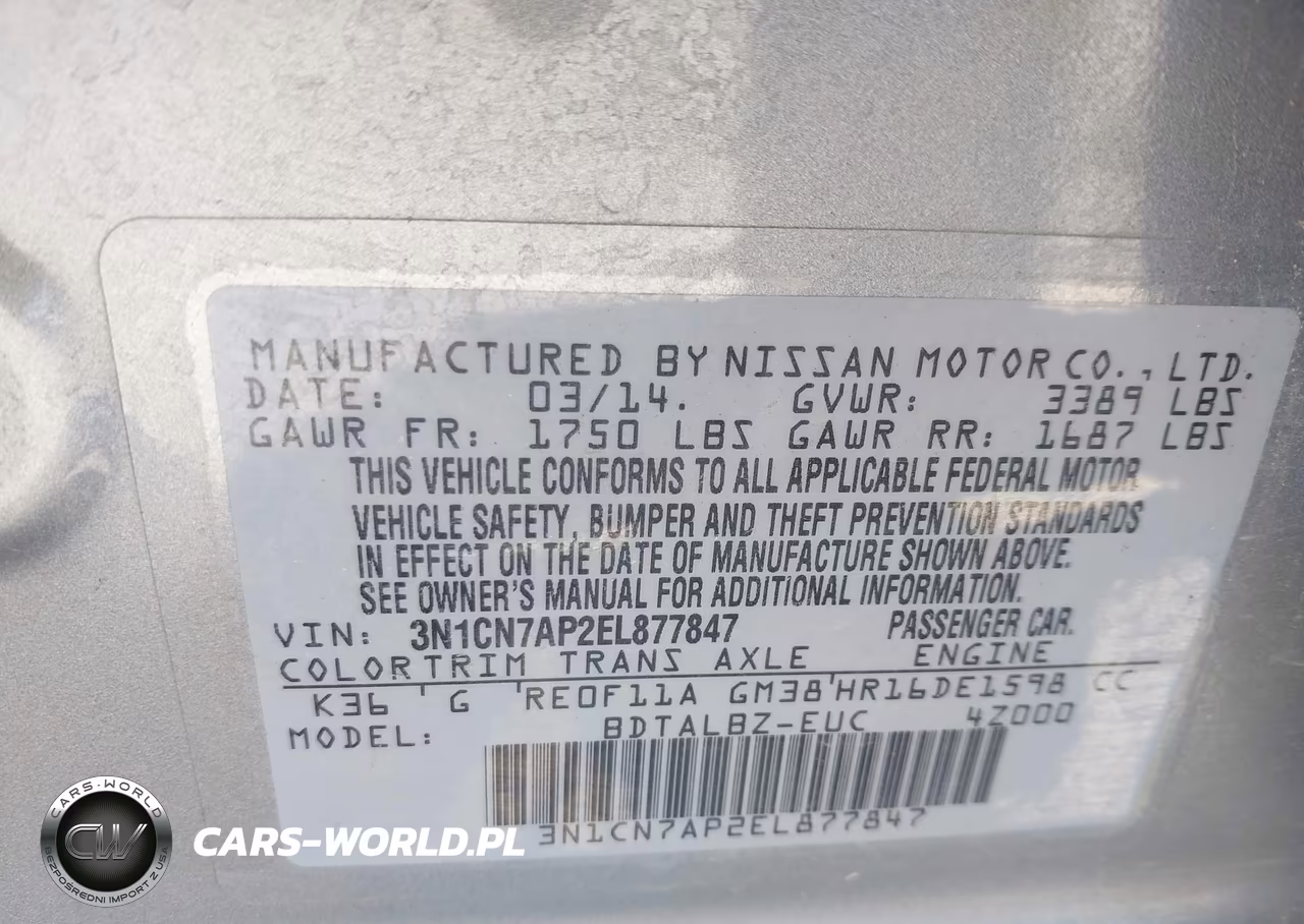2014 Nissan Versa 1.6 S-1.6 S+-1.6 Sl-1.6 Sv VIN:3N1CN7AP2EL877847 - 9