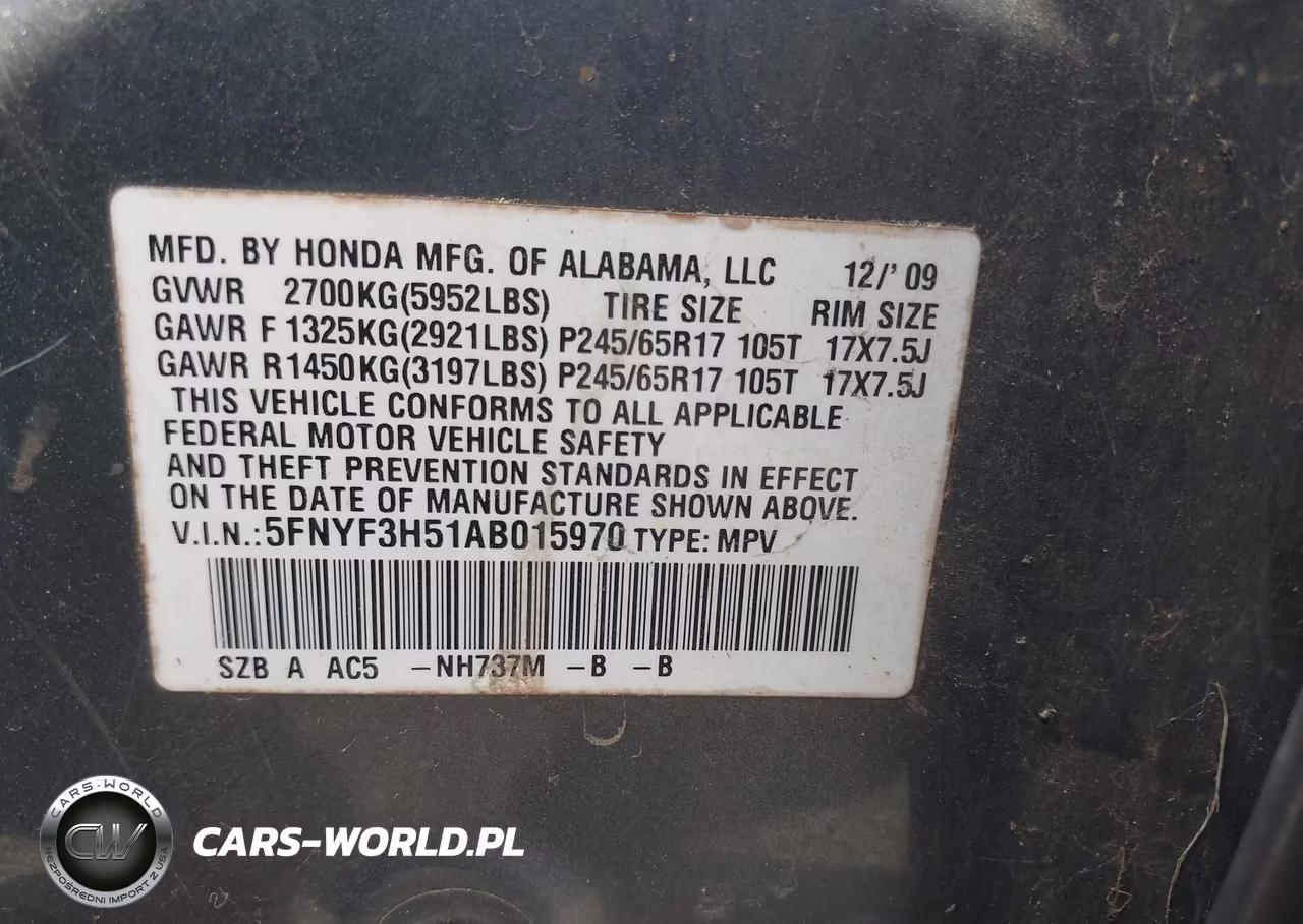 2010 Honda Pilot Ex-L VIN:5FNYF3H51AB015970 - 9