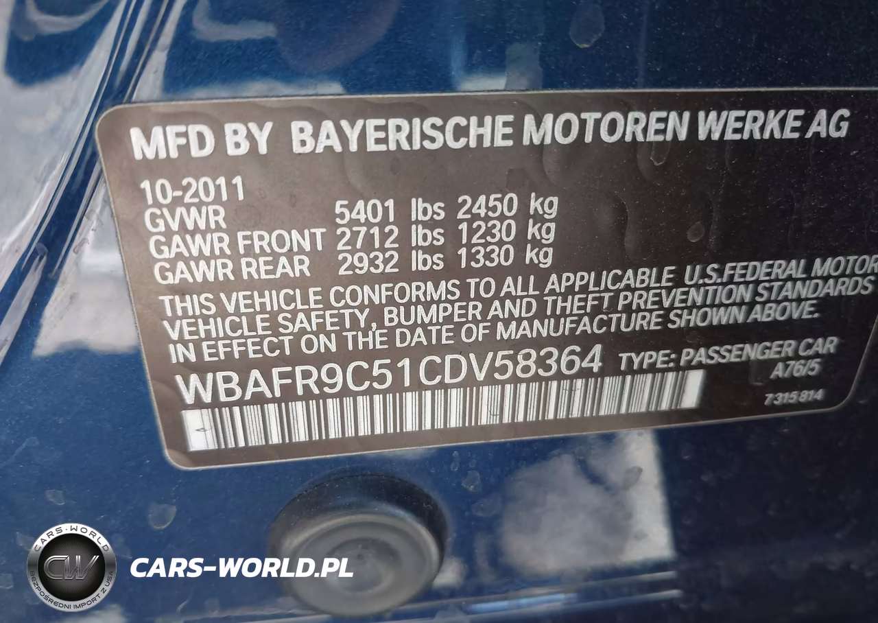 2012 BMW 550I VIN:WBAFR9C51CDV58364 - 9