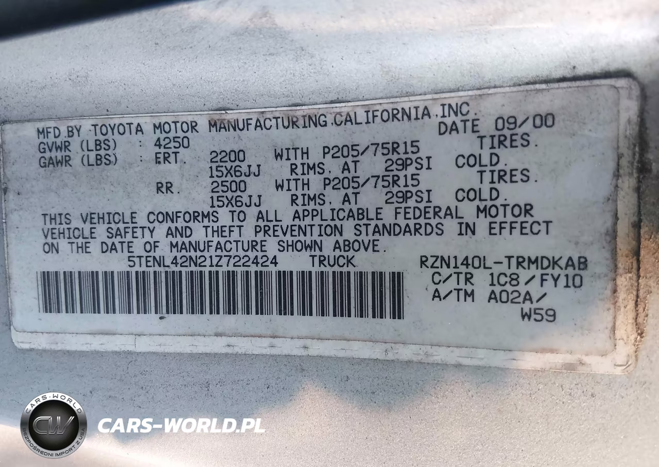 2001 Toyota Tacoma VIN:5TENL42N21Z722424 - 9