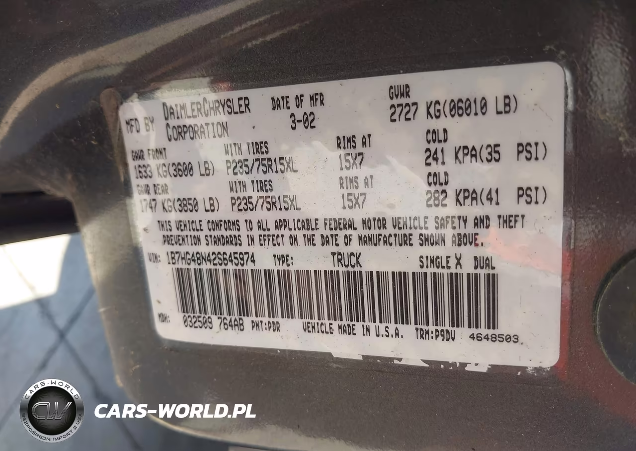 2002 Dodge Dakota Slt VIN:1B7HG48N42S645974 - 7