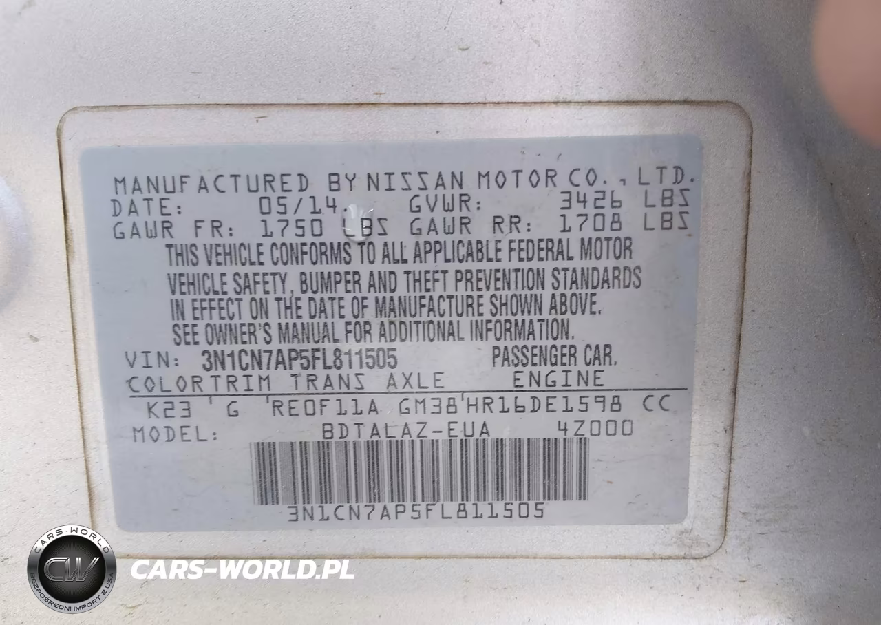 2015 Nissan Versa 1.6 S+ VIN:3N1CN7AP5FL811505 - 9