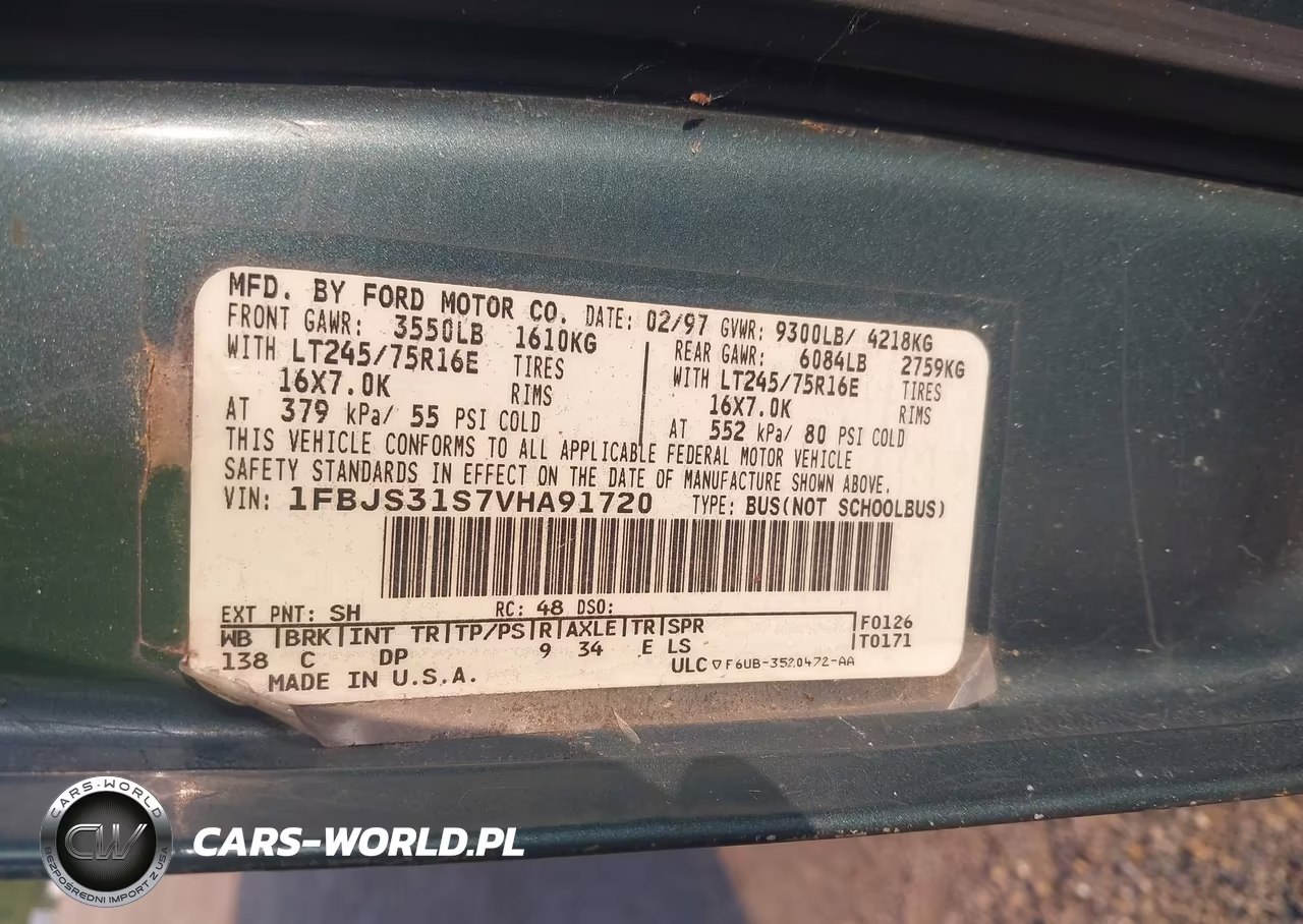 1997 Ford Club Wagon Xl-Xlt VIN:1FBJS31S7VHA91720 - 9