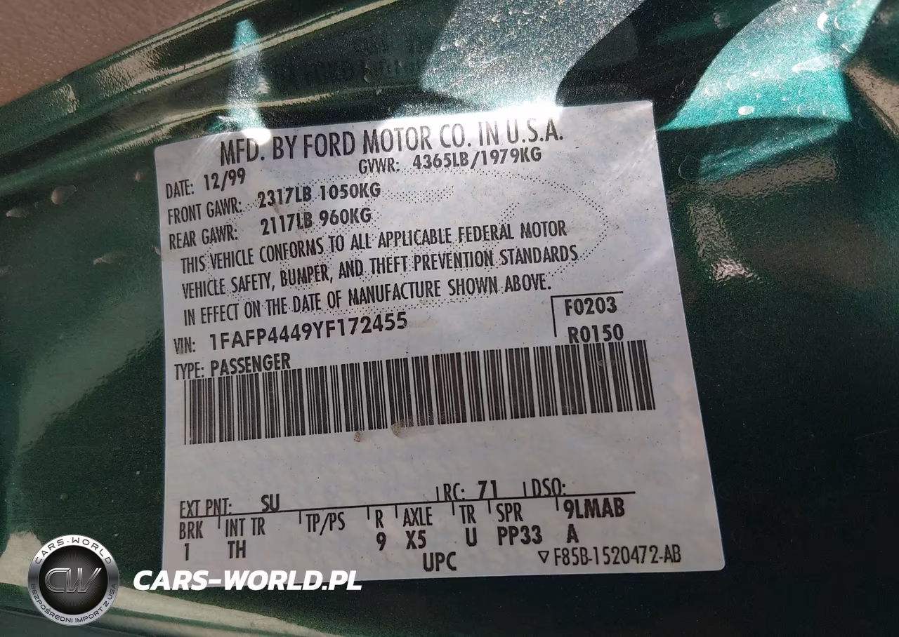 2000 Ford Mustang VIN:1FAFP4449YF172455 - 9