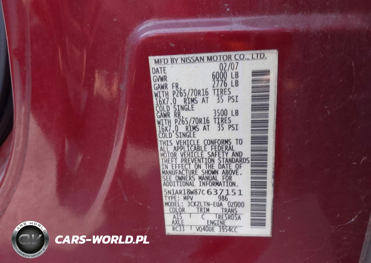 2007 Nissan Pathfinder Se VIN:5N1AR18W87C637151 - 9