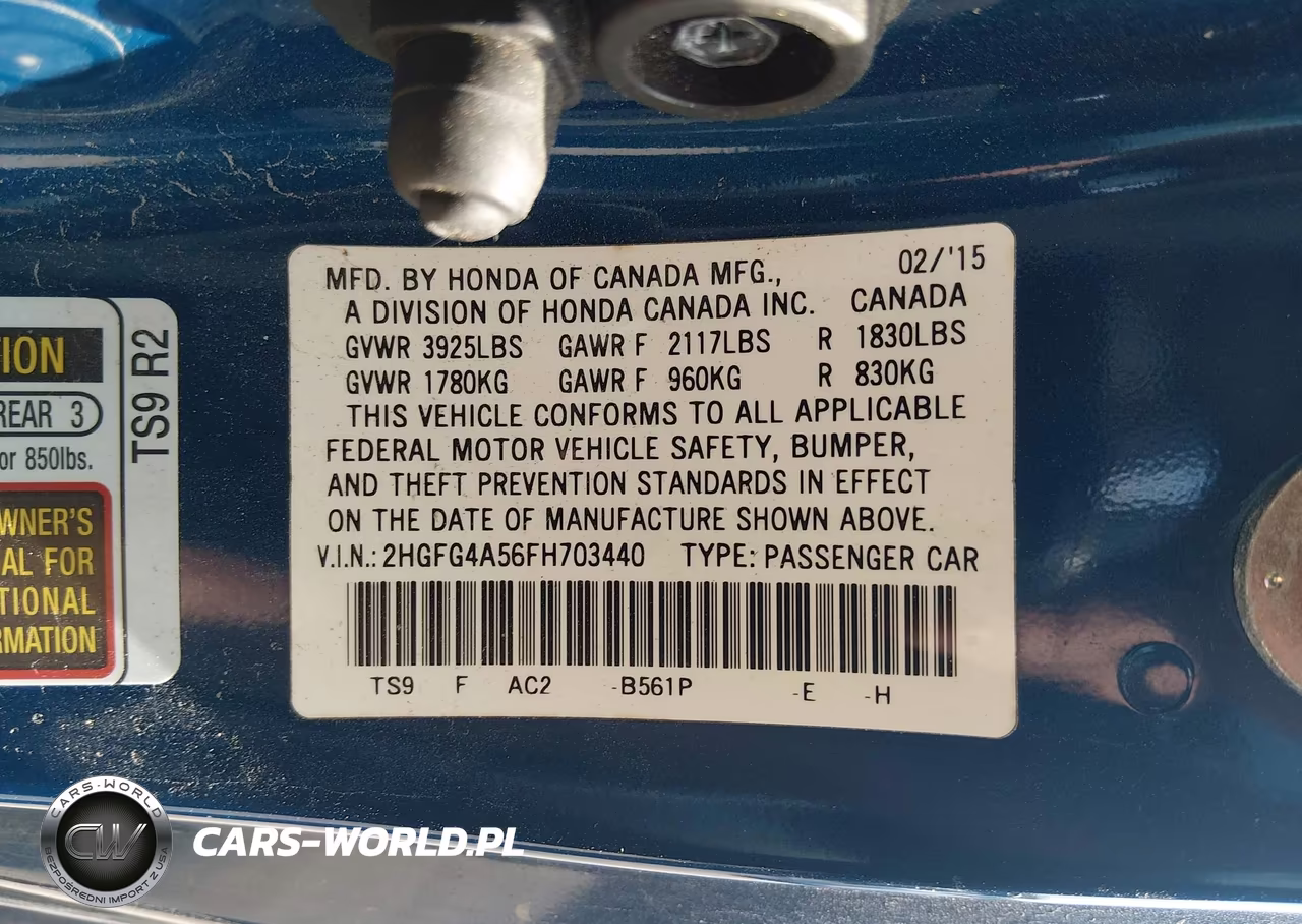 2015 Honda Civic Si VIN:2HGFG4A56FH703440 - 9