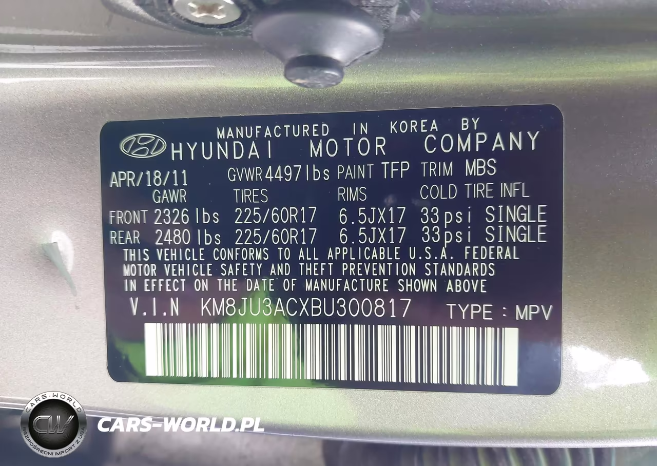 2011 Hyundai Tucson Gls VIN:KM8JU3ACXBU300817 - 9