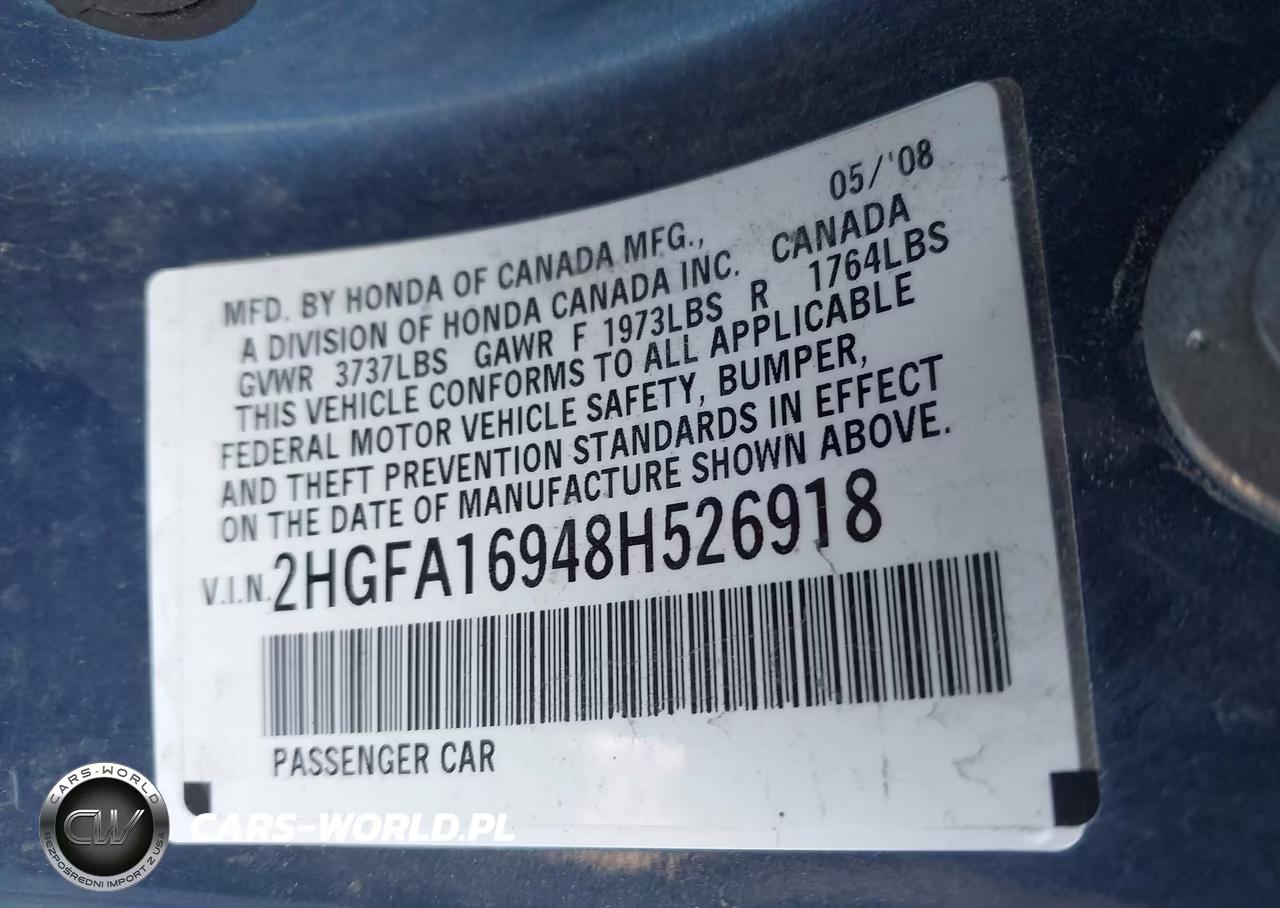 2008 Honda Civic Ex-L VIN:2HGFA16948H526918 - 9