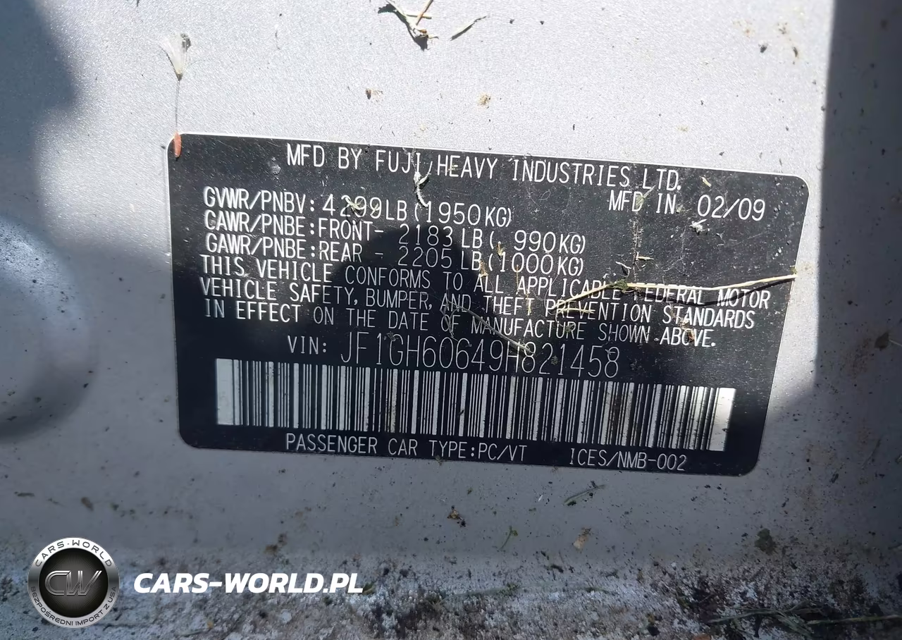 2009 Subaru Impreza 2.5I VIN:JF1GH60649H821458 - 9