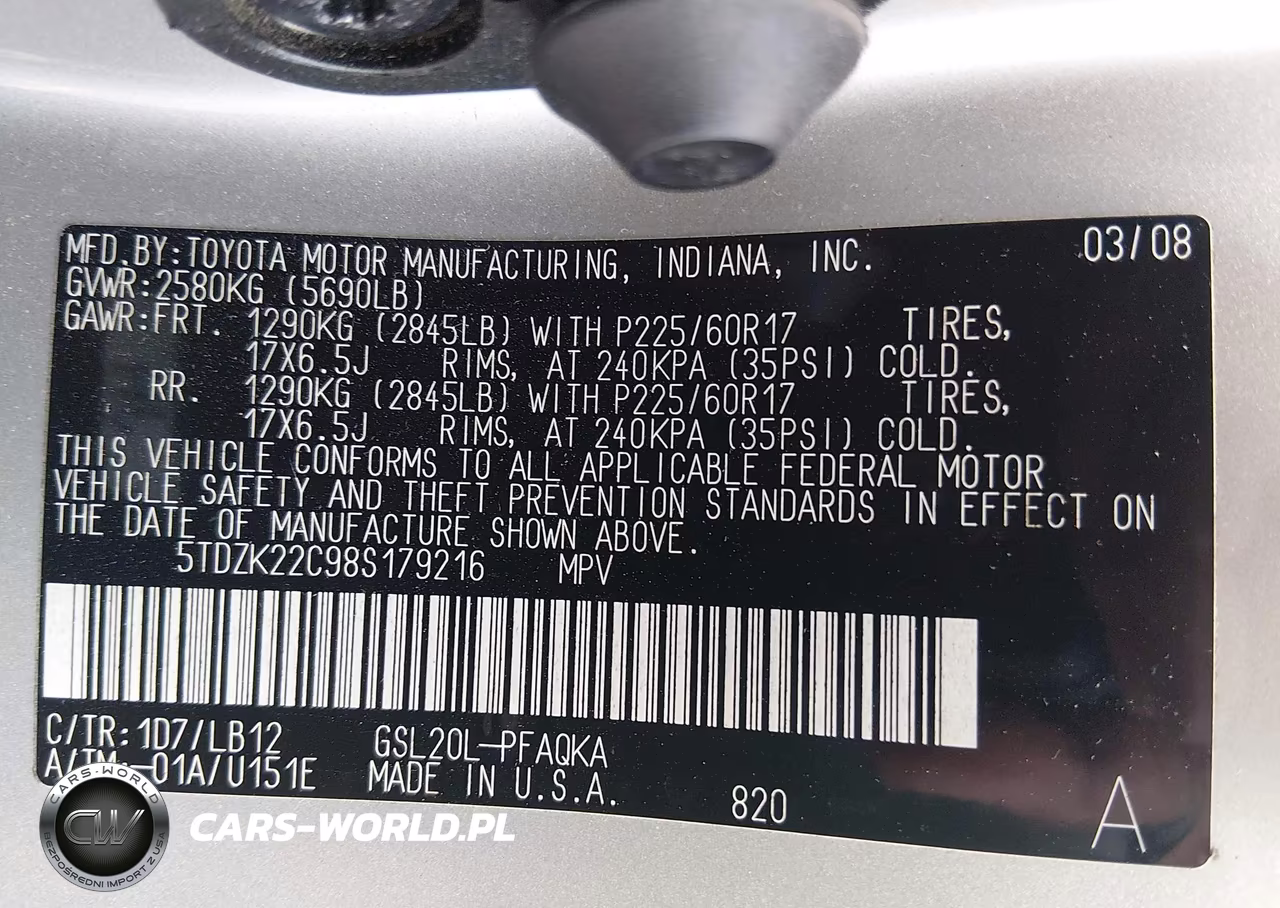 2008 Toyota Sienna Xle VIN:5TDZK22C98S179216 - 9