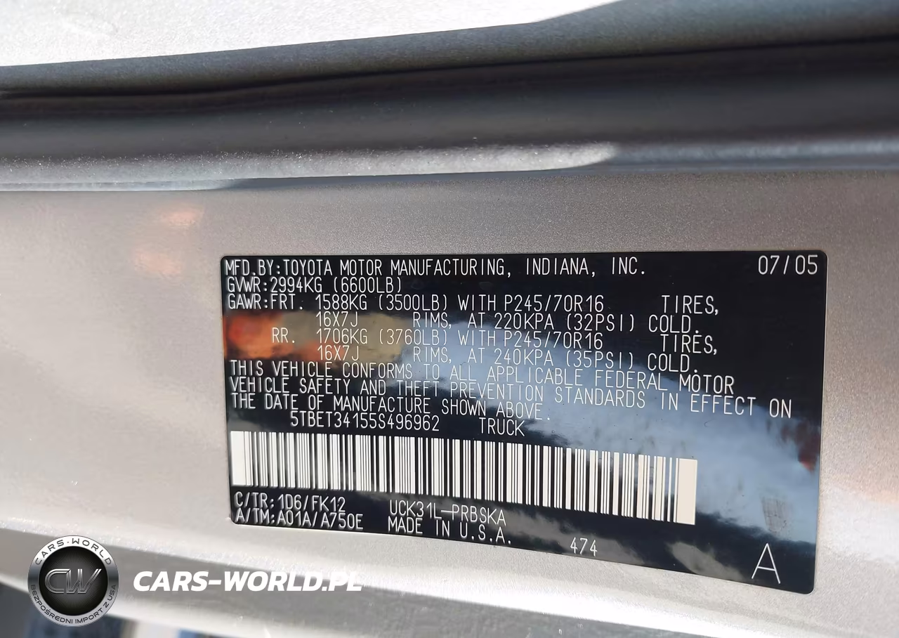 2005 Toyota Tundra Sr5 V8 VIN:5TBET34155S496962 - 9