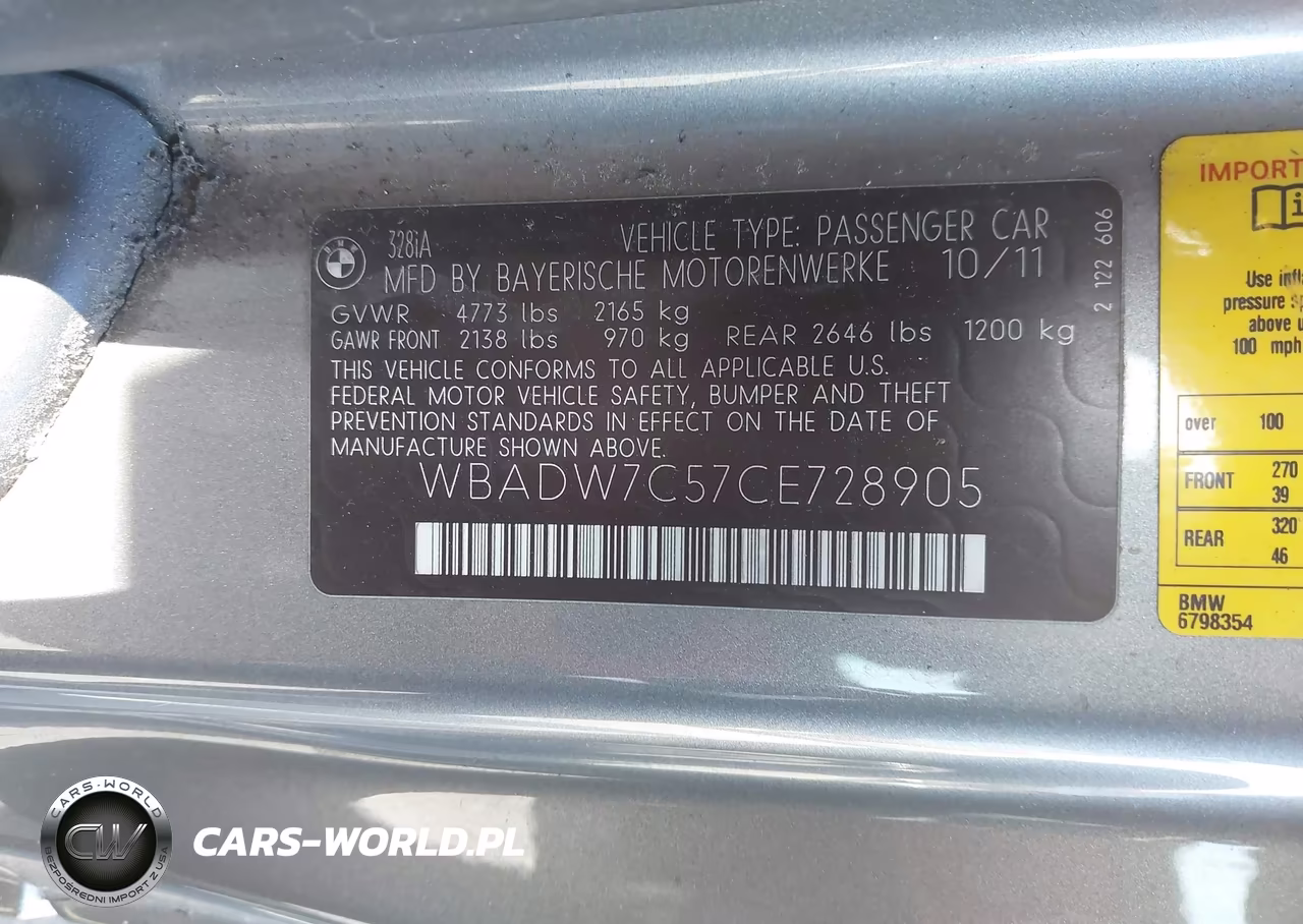 2012 BMW 328I VIN:WBADW7C57CE728905 - 9