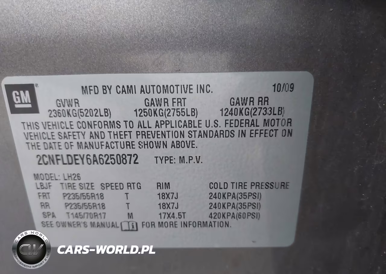 2010 Chevrolet Equinox Lt VIN:2CNFLDEY6A6250872 - 9