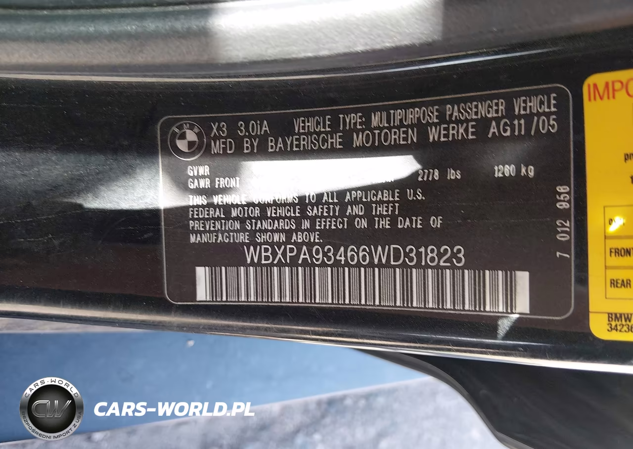 2006 BMW X3 3.0I VIN:WBXPA93466WD31823 - 9