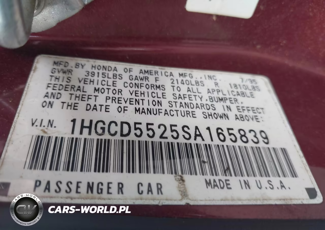 1995 Honda Accord Dx VIN:1HGCD5525SA165839 - 9