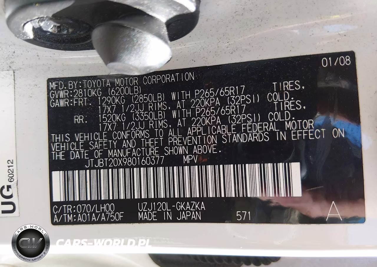 2008 Lexus Gx 470 VIN:JTJBT20X980160377 - 9