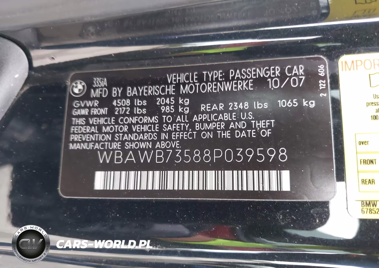 2008 BMW 335I VIN:WBAWB73588P039598 - 9