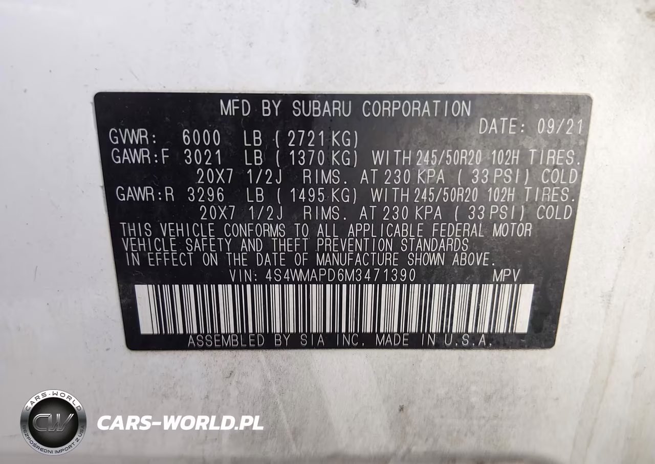 2021 Subaru Ascent Limited VIN:4S4WMAPD6M3471390 - 9