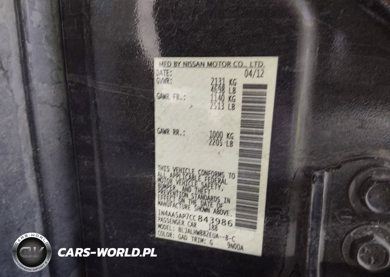 2012 Nissan Maxima 3.5 Sv VIN:1N4AA5AP7CC843986 - 9