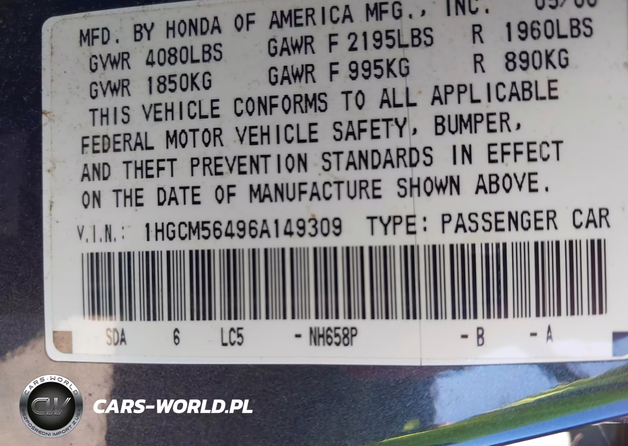 2006 Honda Accord 2.4 Lx VIN:1HGCM56496A149309 - 9