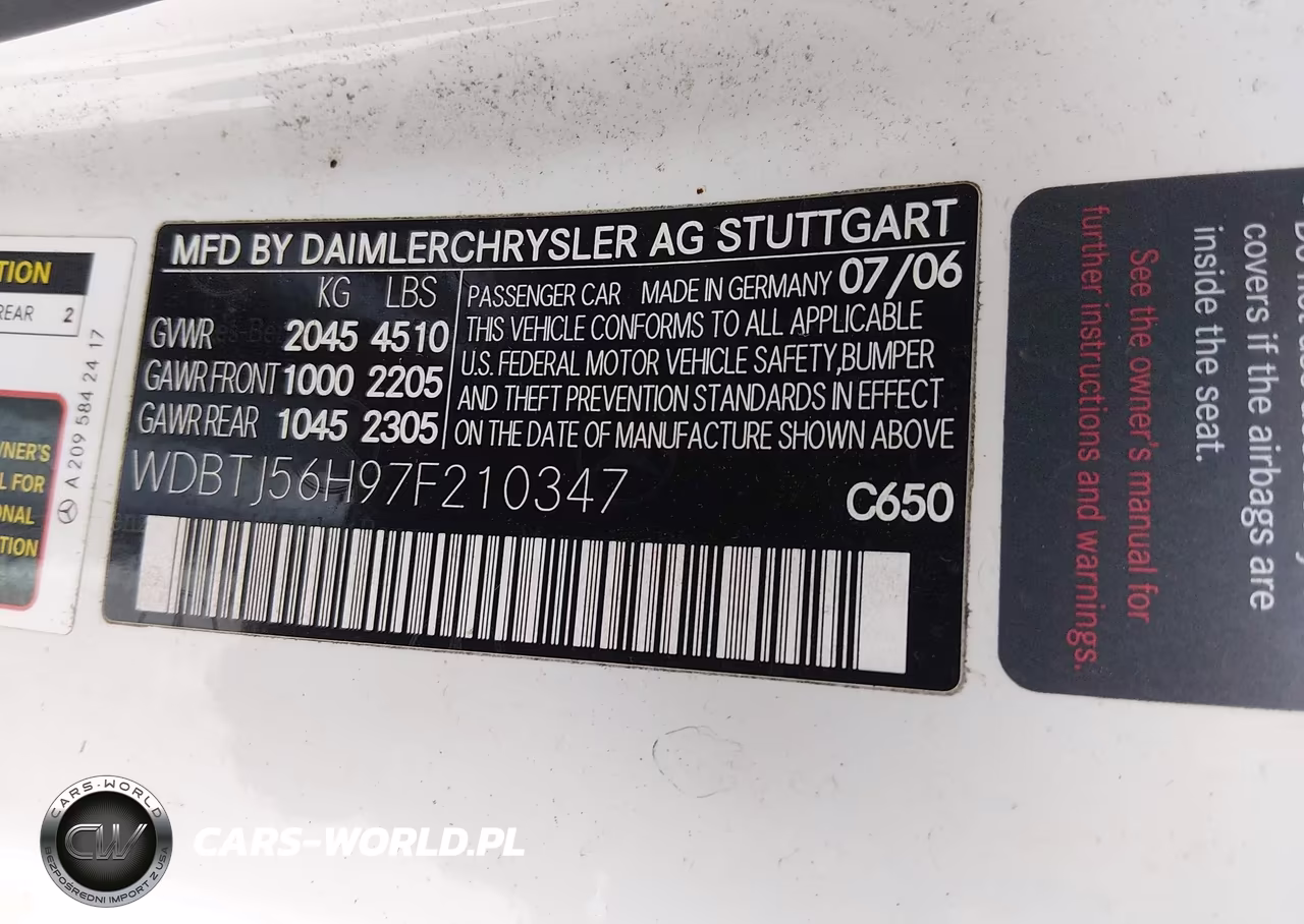 2007 Mercedes-Benz Clk 350 VIN:WDBTJ56H97F210347 - 9