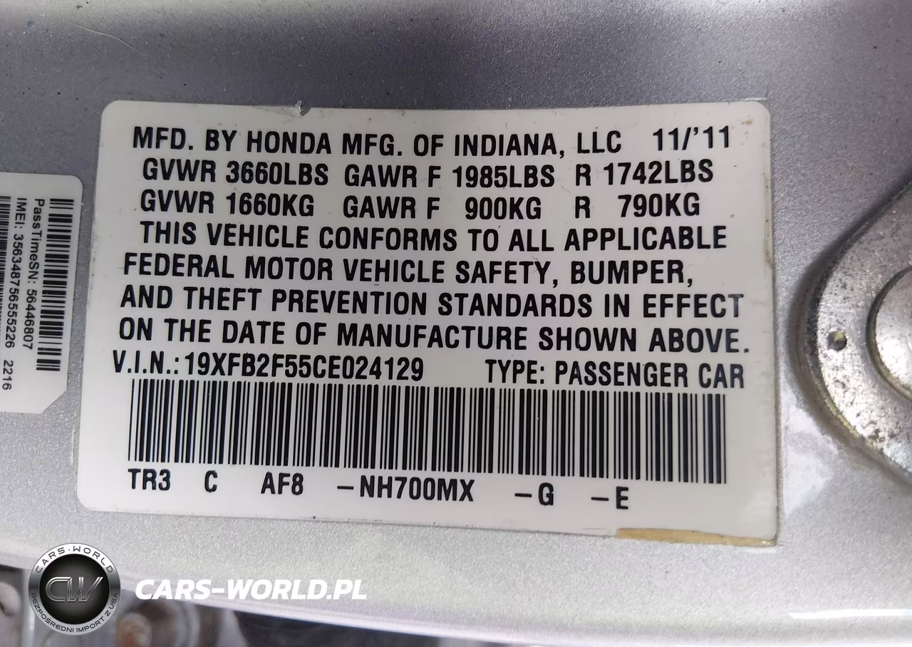 2012 Honda Civic Lx VIN:19XFB2F55CE024129 - 9
