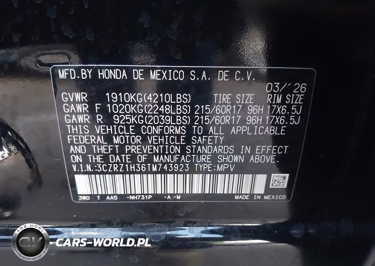 2026 Honda Hr-V 2Wd Lx VIN:3CZRZ1H36TM743923 - 9