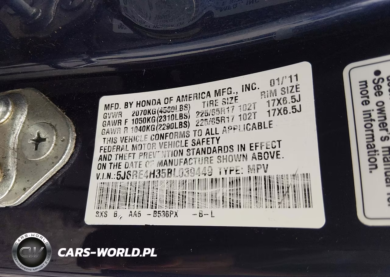 2011 Honda Cr-V Lx VIN:5J6RE4H35BL039449 - 9
