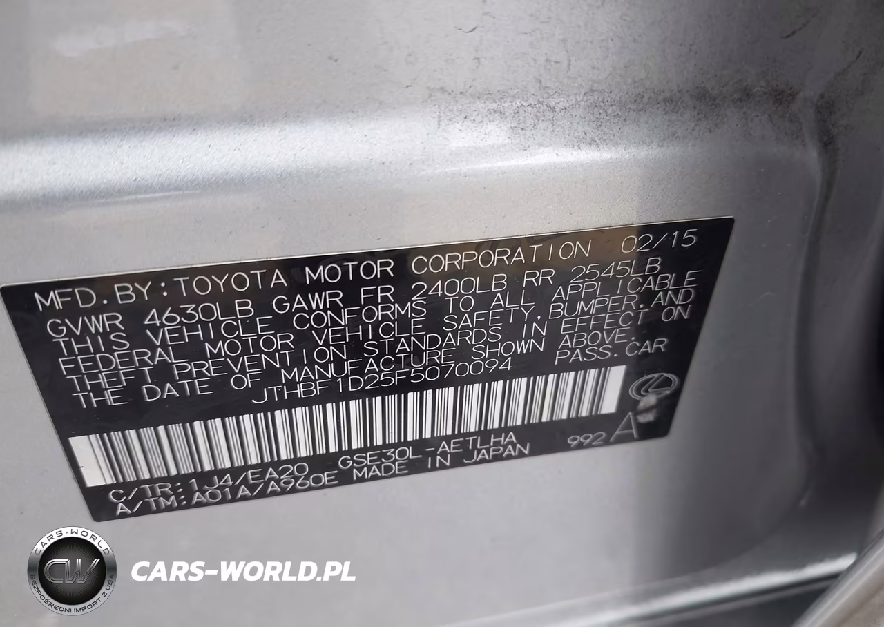 2015 Lexus Is 250 VIN:JTHBF1D25F5070094 - 9