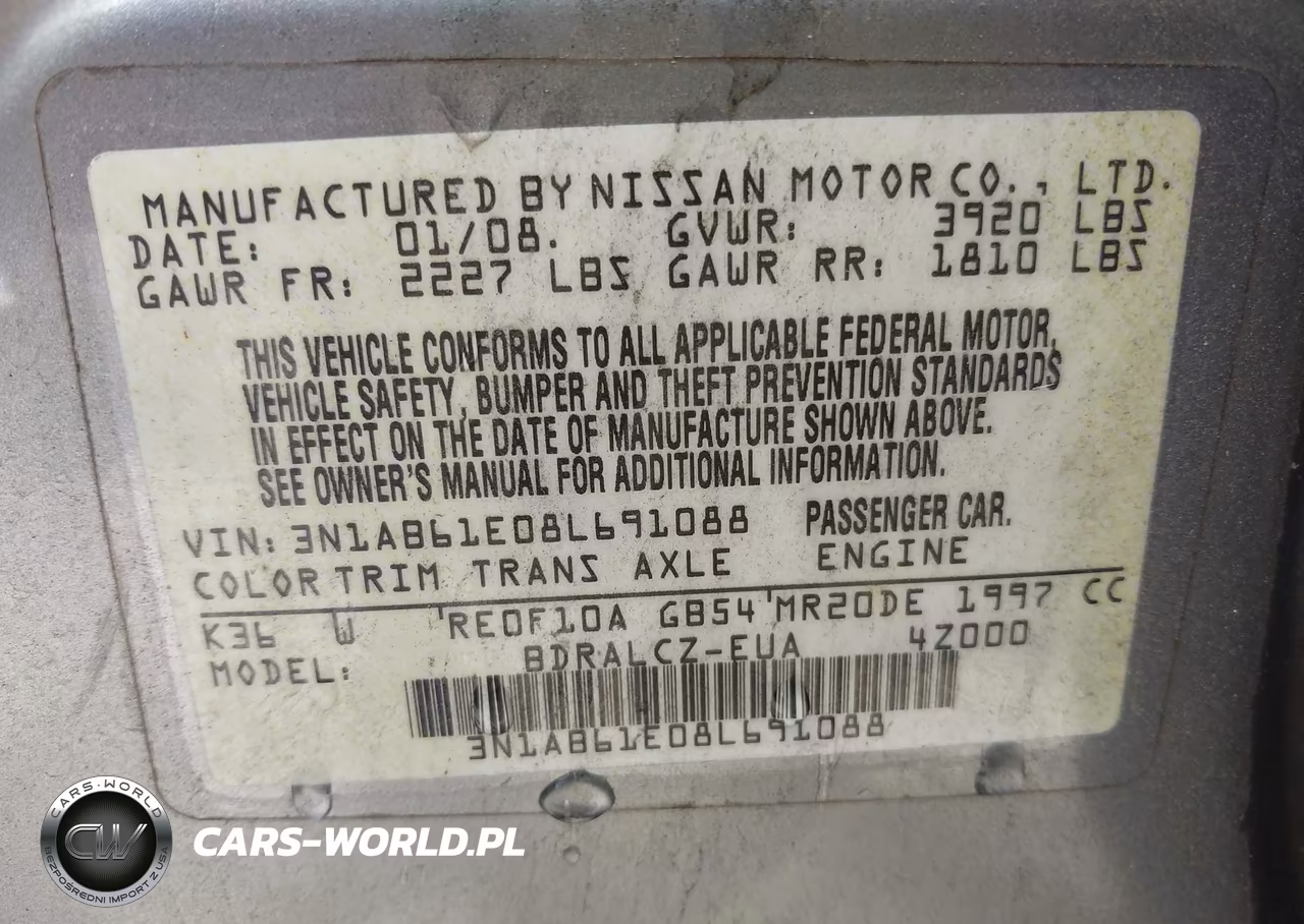 2008 Nissan Sentra 2.0 VIN:3N1AB61E08L691088 - 9