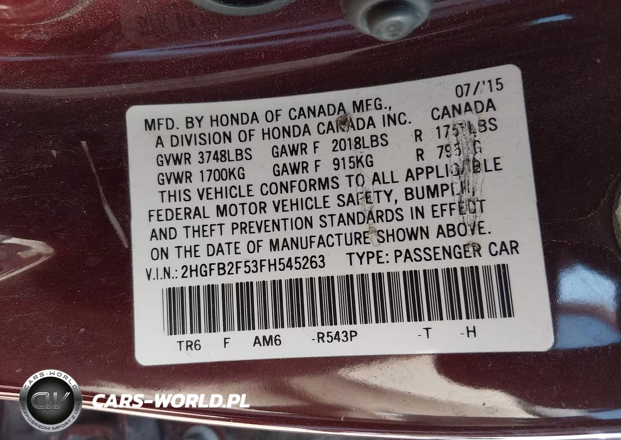 2015 Honda Civic Lx VIN:2HGFB2F53FH545263 - 9