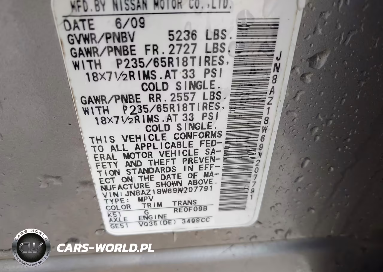 2009 Nissan Murano Sl VIN:JN8AZ18W69W207791 - 9