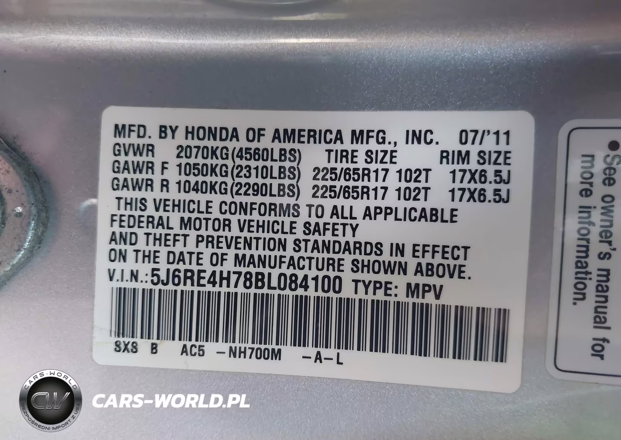 2011 Honda Cr-V Ex-L VIN:5J6RE4H78BL084100 - 9