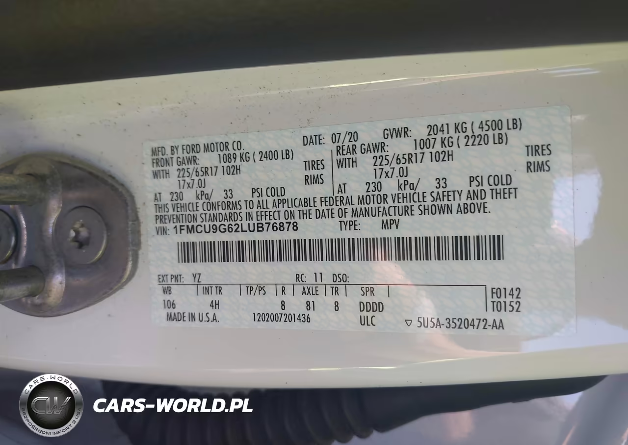 2020 Ford Escape Se VIN:1FMCU9G62LUB76878 - 9