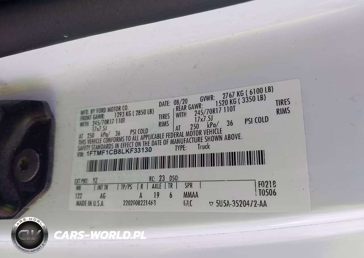 2020 Ford F-150 Xl VIN:1FTMF1CB8LKF33130 - 9