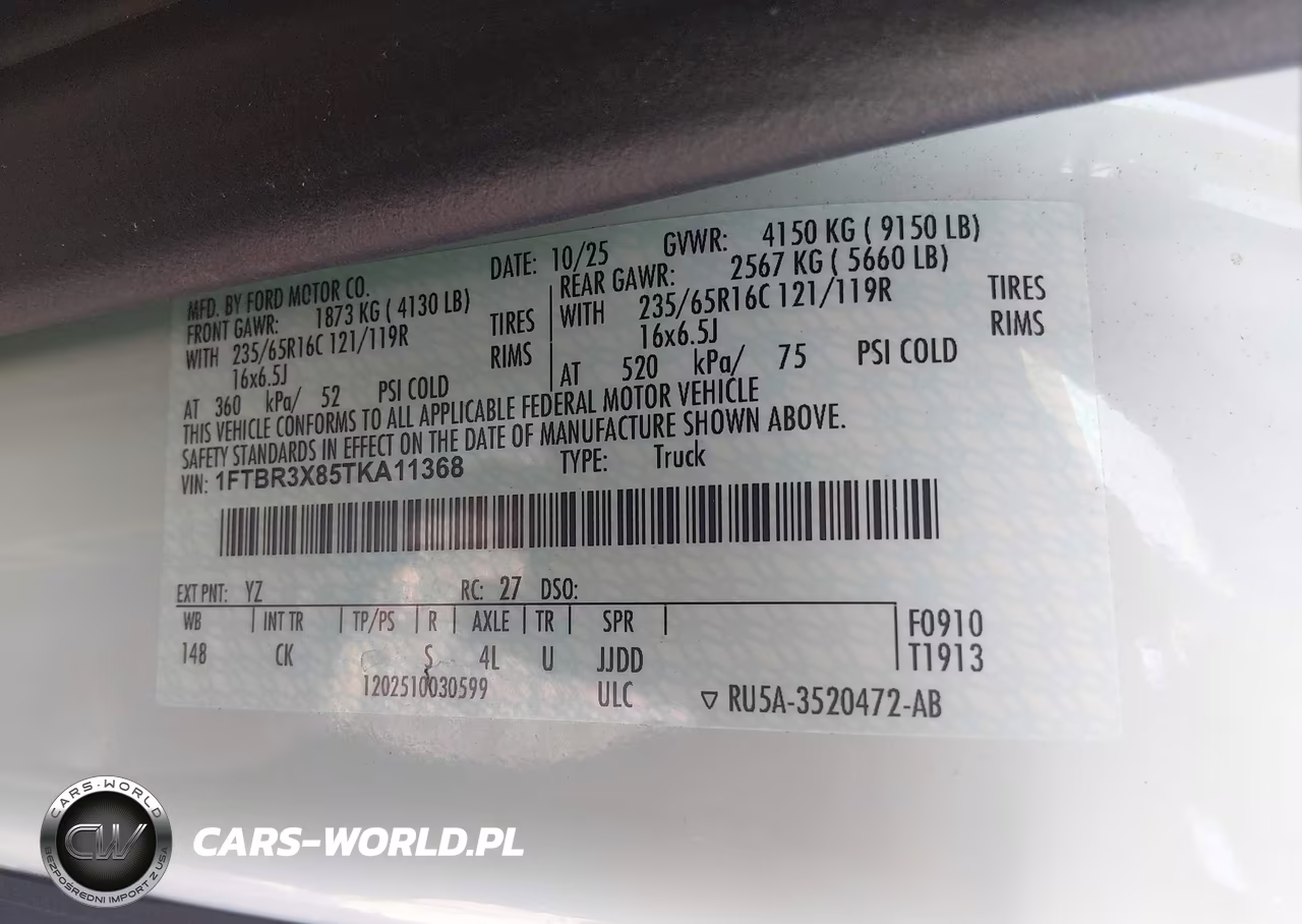 2026 Ford Transit-250 Cargo Van VIN:1FTBR3X85TKA11368 - 9