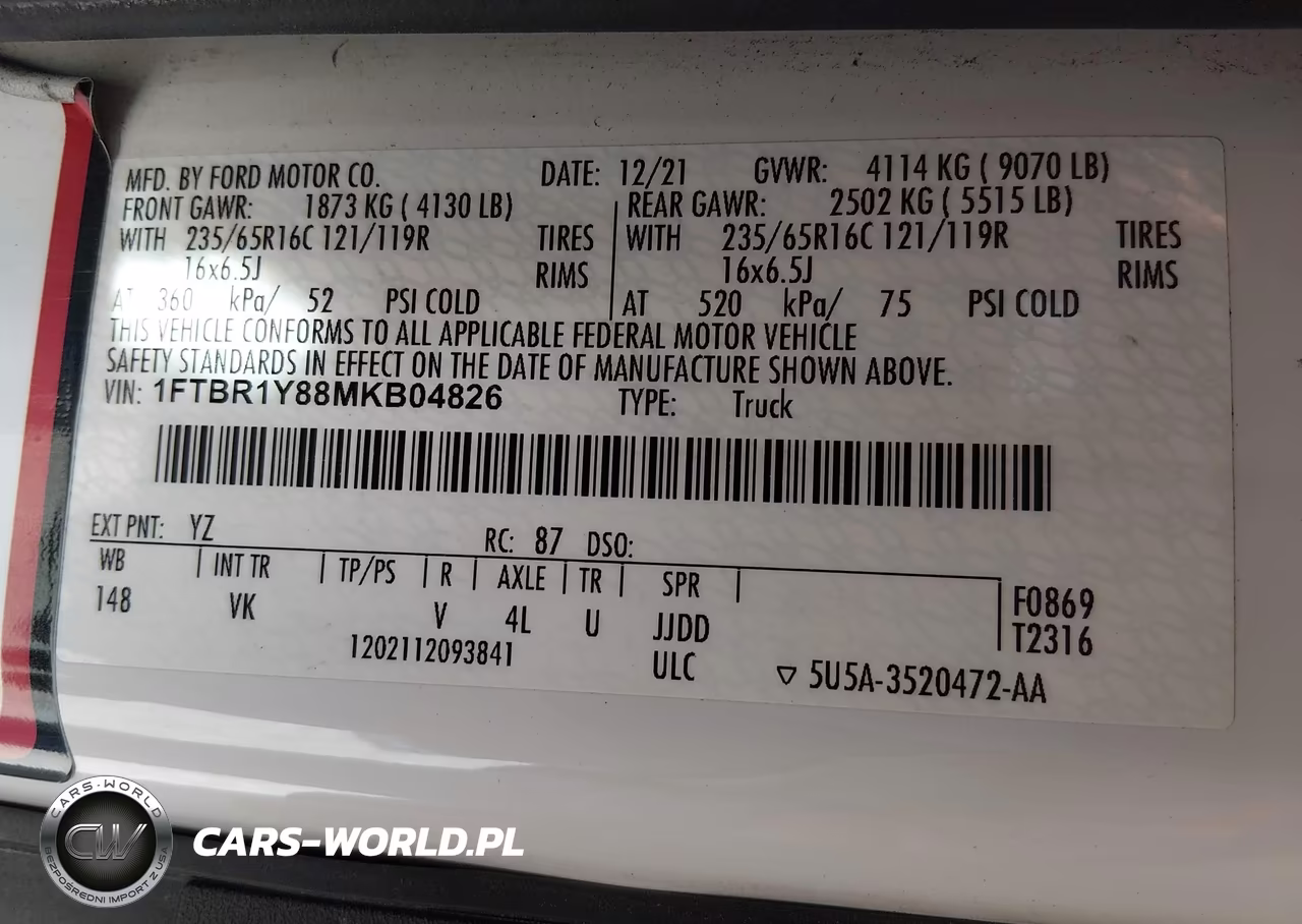 2021 Ford Transit-250 VIN:1FTBR1Y88MKB04826 - 9