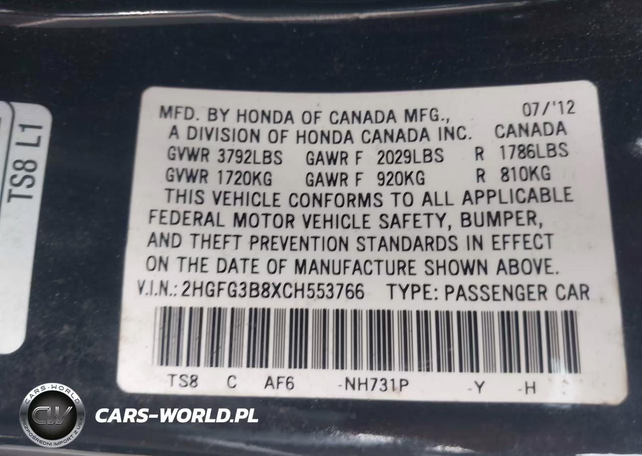 2012 Honda Civic Ex VIN:2HGFG3B8XCH553766 - 9