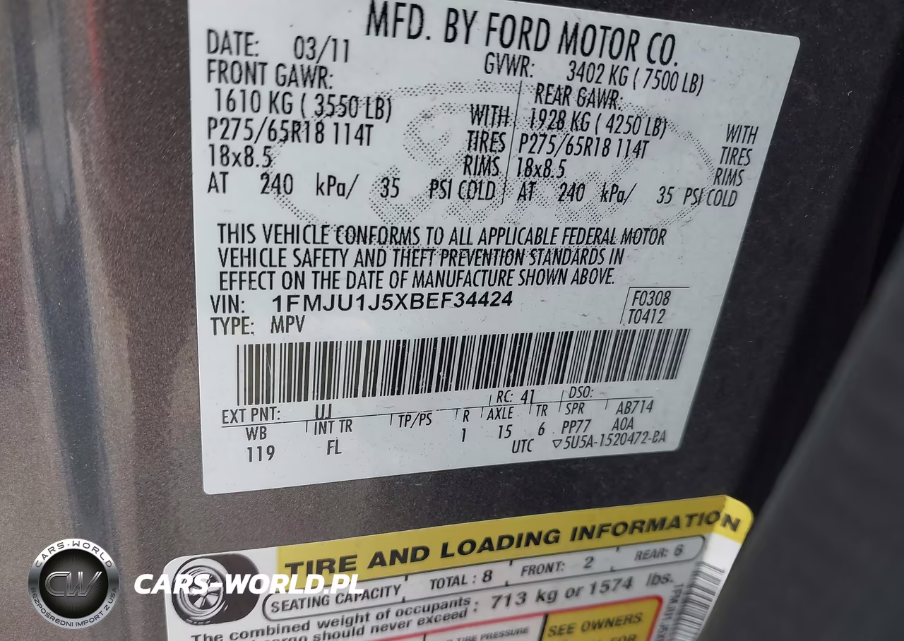 2011 Ford Expedition Xlt VIN:1FMJU1J5XBEF34424 - 9